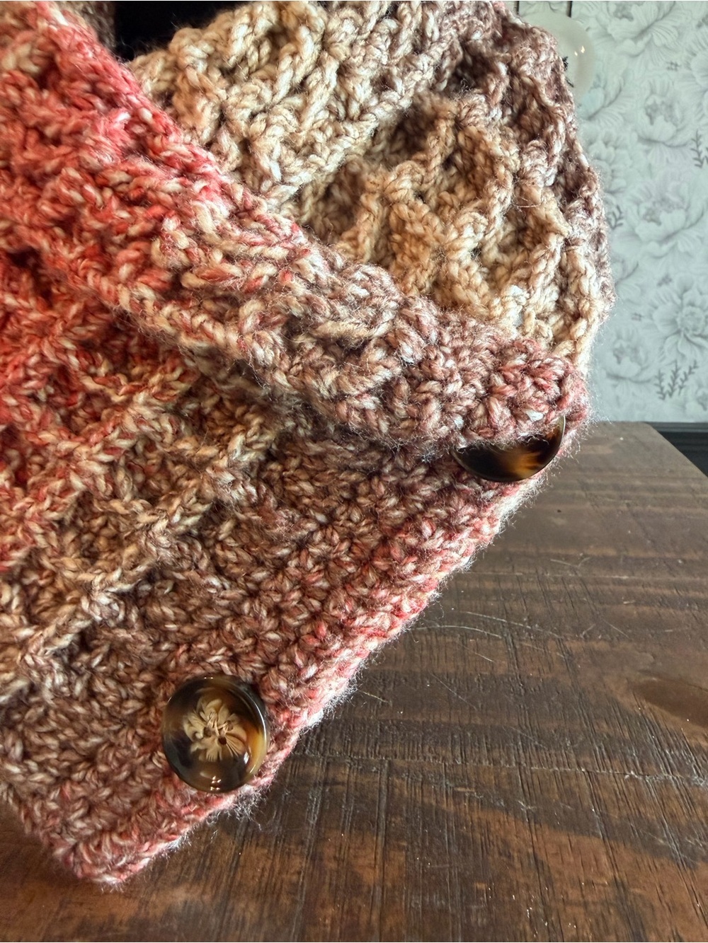 Handmade Crocheted Gradient Waffle Cowl - Pink & Brown Ombre NWOT - Picture 4 of 4